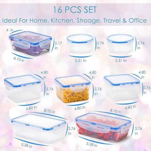 Alt view image 2 of 7 - Moss & Stone Air Tight 16 Piece Plastic Food Storage Containers with Lids, Safe Lunch Box Set For DIshwasher and Microwave, Leak Proof Storage Containers For Food- BPA Free