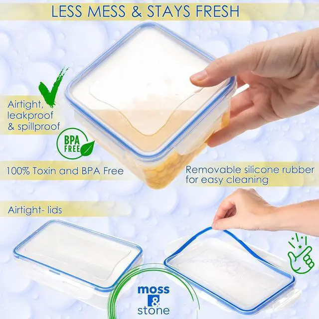 Alt view image 3 of 7 - Moss & Stone Air Tight 16 Piece Plastic Food Storage Containers with Lids, Safe Lunch Box Set For DIshwasher and Microwave, Leak Proof Storage Containers For Food- BPA Free