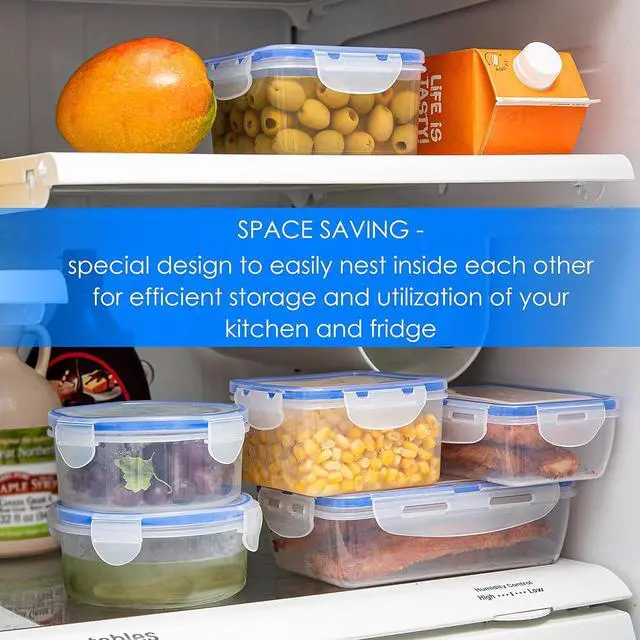 Alt view image 5 of 7 - Moss & Stone Air Tight 16 Piece Plastic Food Storage Containers with Lids, Safe Lunch Box Set For DIshwasher and Microwave, Leak Proof Storage Containers For Food- BPA Free