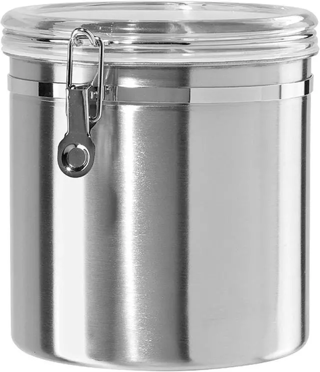 Main image of Oggi Stainless Steel Kitchen Canister 152 fl oz - Airtight Clamp Lid, Clear See-Thru Top - Ideal for Kitchen Storage, Food Storage, Pantry Storage. Jumbo Size 8" x 8".