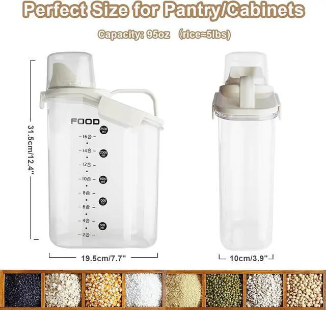 Alt view image 3 of 4 - 1 Piece Cereal Containers Storage, 2.8L/95oz Airtight Large Dry Food Storage Containers with Pouring Spout Measuring Cup for Snacks Grain Rice,BPA Free Dispenser Plastic Bin, 1PC