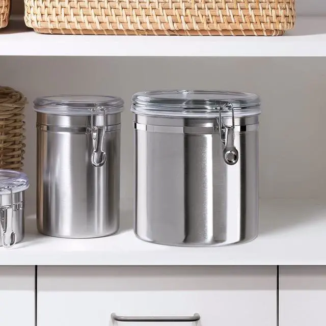 Alt view image 6 of 7 - Oggi Stainless Steel Kitchen Canister 152 fl oz - Airtight Clamp Lid, Clear See-Thru Top - Ideal for Kitchen Storage, Food Storage, Pantry Storage. Jumbo Size 8" x 8".
