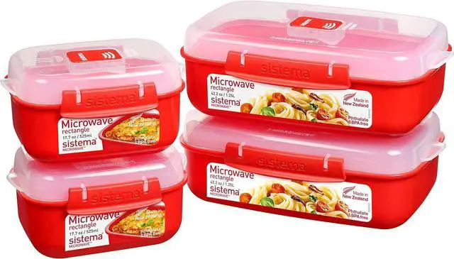 Main image of Sistema Microwave Food Storage Containers with Steam Release Vent, Dishwasher Safe Red