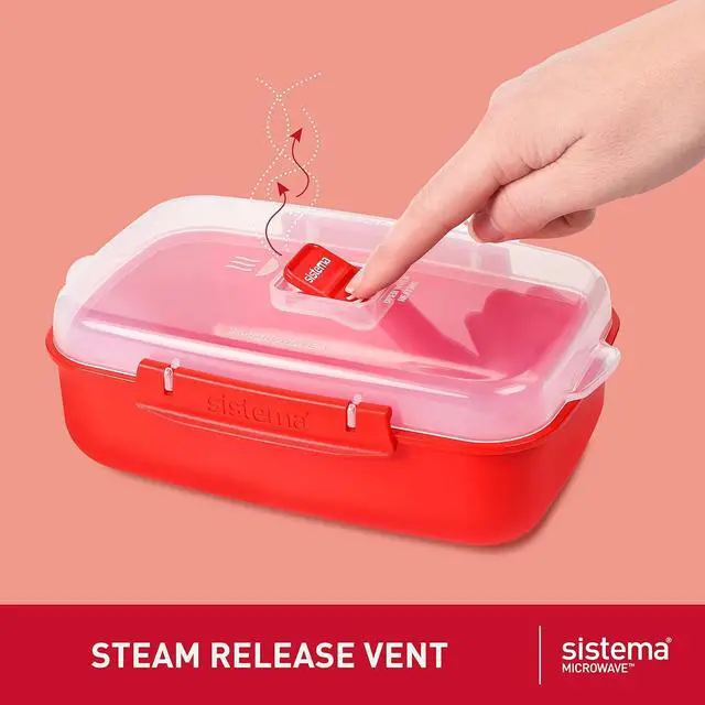 Alt view image 2 of 7 - Sistema Microwave Food Storage Containers with Steam Release Vent, Dishwasher Safe Red