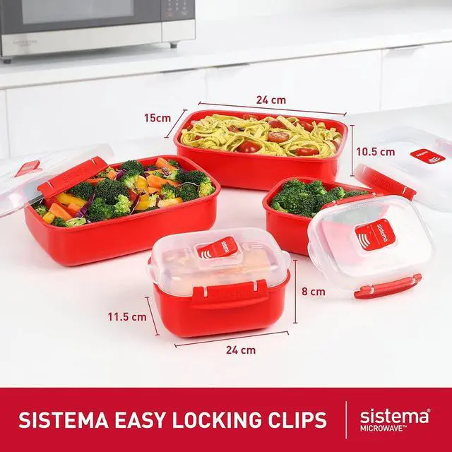 Alt view image 3 of 7 - Sistema Microwave Food Storage Containers with Steam Release Vent, Dishwasher Safe Red