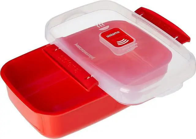 Alt view image 4 of 7 - Sistema Microwave Food Storage Containers with Steam Release Vent, Dishwasher Safe Red