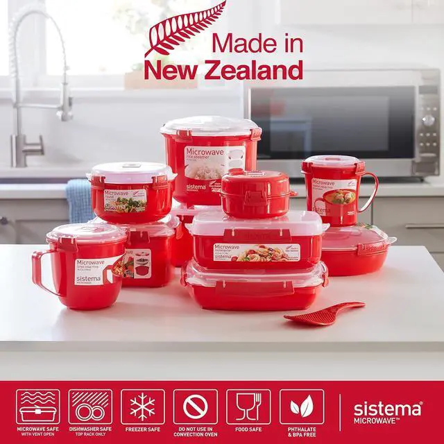 Alt view image 7 of 7 - Sistema Microwave Food Storage Containers with Steam Release Vent, Dishwasher Safe Red