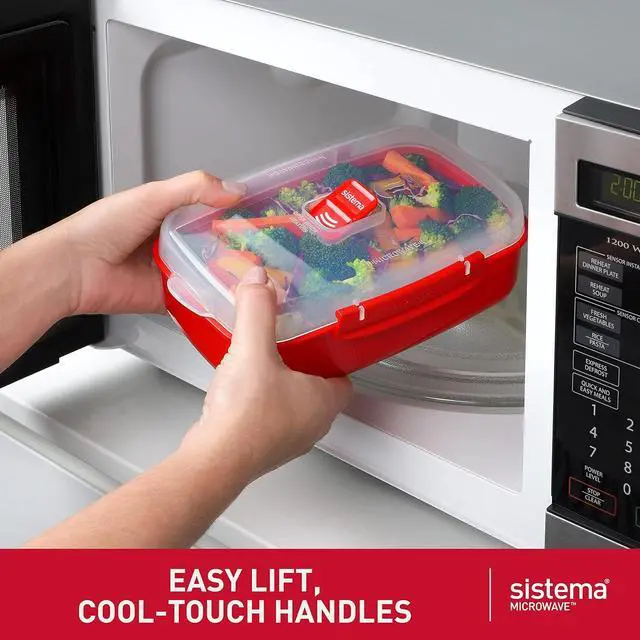 Alt view image 5 of 7 - Sistema Microwave Food Storage Containers with Steam Release Vent, Dishwasher Safe Red