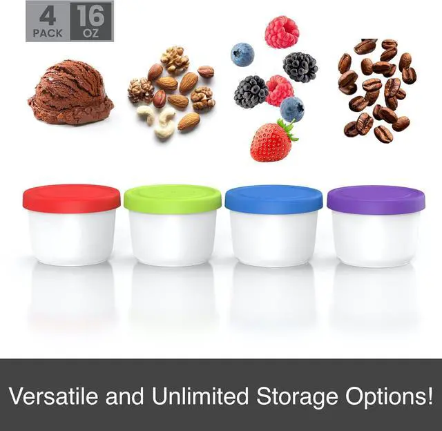 Alt view image 2 of 5 - BALCI - 16oz Ice Cream Containers with Silicone Lids (Set of 4) - 1 Pint Each Freezer Food Storage Containers, Reusable, LeakProof, For Homemade IceCream Containers - Blue, Red, Green, Purple