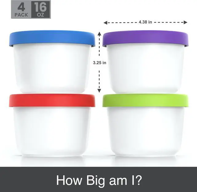 Alt view image 3 of 5 - BALCI - 16oz Ice Cream Containers with Silicone Lids (Set of 4) - 1 Pint Each Freezer Food Storage Containers, Reusable, LeakProof, For Homemade IceCream Containers - Blue, Red, Green, Purple