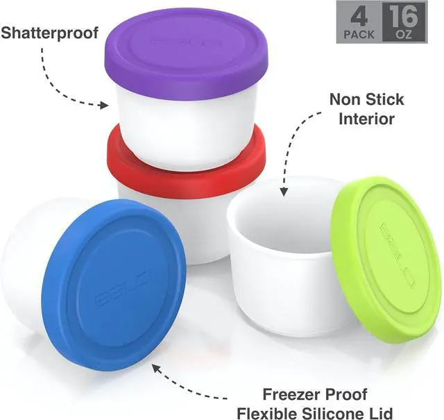 Alt view image 4 of 5 - BALCI - 16oz Ice Cream Containers with Silicone Lids (Set of 4) - 1 Pint Each Freezer Food Storage Containers, Reusable, LeakProof, For Homemade IceCream Containers - Blue, Red, Green, Purple