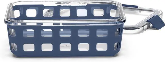 Alt view image 2 of 6 - Ello Duraglass Meal Prep Container, 5 cup- Glass Food Storage Container with Silicone Sleeve and Airtight BPA-Free Plastic Lid, Dishwasher, Microwave, and Freezer Safe, Midnight