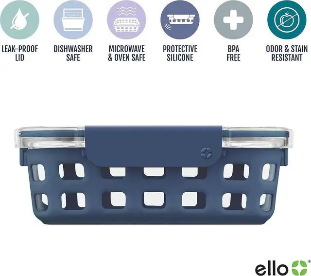 Alt view image 4 of 6 - Ello Duraglass Meal Prep Container, 5 cup- Glass Food Storage Container with Silicone Sleeve and Airtight BPA-Free Plastic Lid, Dishwasher, Microwave, and Freezer Safe, Midnight