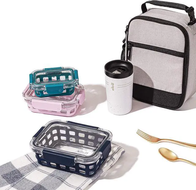 Alt view image 5 of 6 - Ello Duraglass Meal Prep Container, 5 cup- Glass Food Storage Container with Silicone Sleeve and Airtight BPA-Free Plastic Lid, Dishwasher, Microwave, and Freezer Safe, Midnight