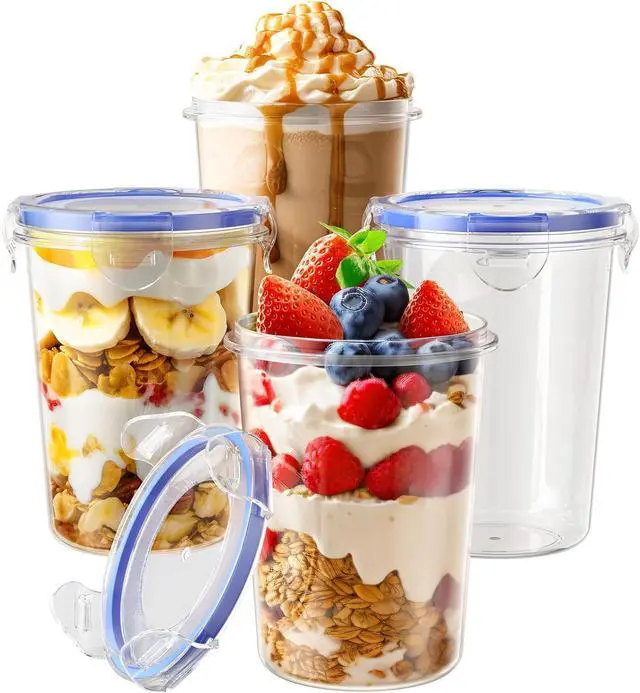 Main image of 4 Pack Overnight Oats Containers with Lids, Oatmeal Container, 16oz Leak Proof Oats Jars, BPA Free, Reusable, Portable Plastic Food Storage Container for Oatmeal, Yogurt, Soup, Cereal, Milk and More