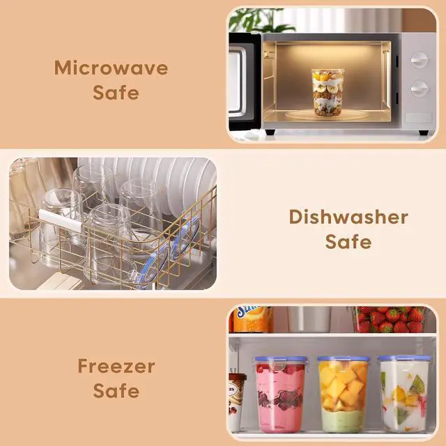 Alt view image 3 of 7 - 4 Pack Overnight Oats Containers with Lids, Oatmeal Container, 16oz Leak Proof Oats Jars, BPA Free, Reusable, Portable Plastic Food Storage Container for Oatmeal, Yogurt, Soup, Cereal, Milk and More