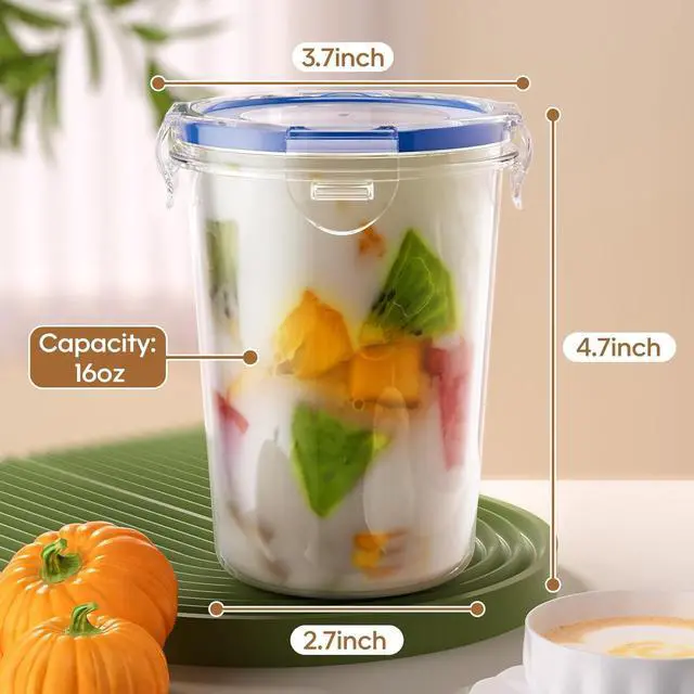 Alt view image 4 of 7 - 4 Pack Overnight Oats Containers with Lids, Oatmeal Container, 16oz Leak Proof Oats Jars, BPA Free, Reusable, Portable Plastic Food Storage Container for Oatmeal, Yogurt, Soup, Cereal, Milk and More