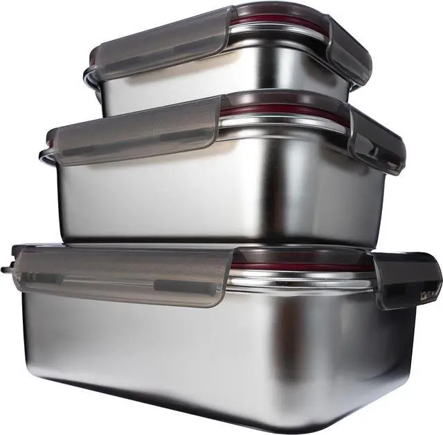 Main image of FENGER FEN GE Stainless Steel Food Storage Containers | Bento Lunch Box, Metal Meal Prep Food container, leak proof&airtight lids for Kitchen,reusable&stackable Set of 3 (21oz/43oz/76oz).