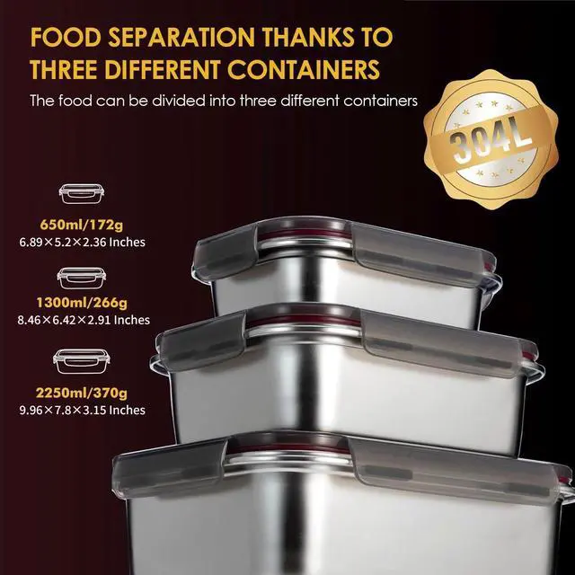 Alt view image 2 of 7 - FENGER FEN GE Stainless Steel Food Storage Containers | Bento Lunch Box, Metal Meal Prep Food container, leak proof&airtight lids for Kitchen,reusable&stackable Set of 3 (21oz/43oz/76oz).