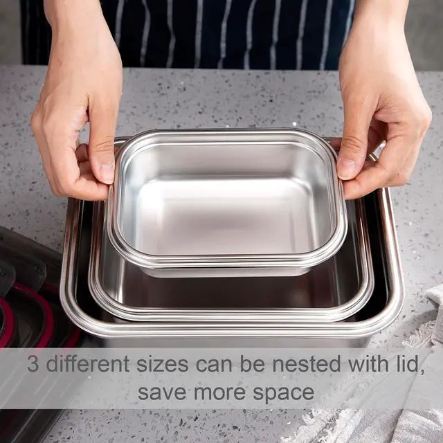 Alt view image 6 of 7 - FENGER FEN GE Stainless Steel Food Storage Containers | Bento Lunch Box, Metal Meal Prep Food container, leak proof&airtight lids for Kitchen,reusable&stackable Set of 3 (21oz/43oz/76oz).