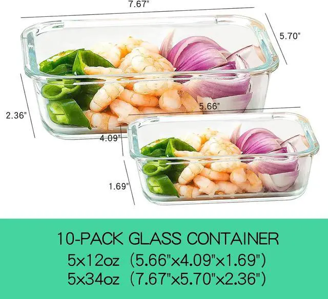 Alt view image 2 of 6 - UMEIED 10 Pack Glass Food Storage Containers with Lids Leakproof, Airtight Glass Meal Prep Containers For Lunch, On The Go, Leftover, Dishwasher Safe