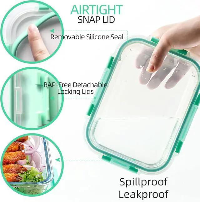 Alt view image 3 of 6 - UMEIED 10 Pack Glass Food Storage Containers with Lids Leakproof, Airtight Glass Meal Prep Containers For Lunch, On The Go, Leftover, Dishwasher Safe