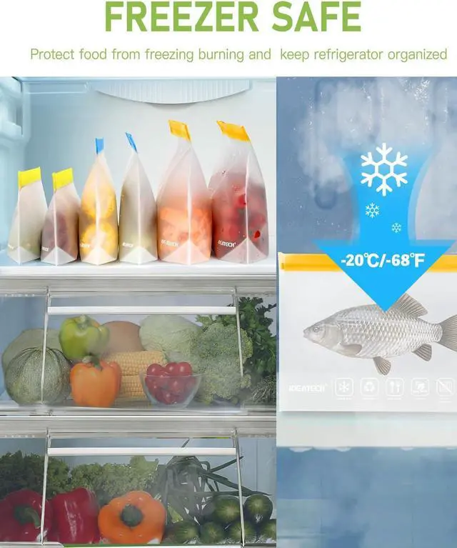 Alt view image 4 of 7 - IDEATECH Food Storage Containers, BPA Free PEVA Reusable Gallon Freeezer Bags, Reusable Quart Size Sandwich Bag, Leakproof Baggies for Travel, Lunch, Healthy Food (8Gallon 6Quart 6Snack, Grey)