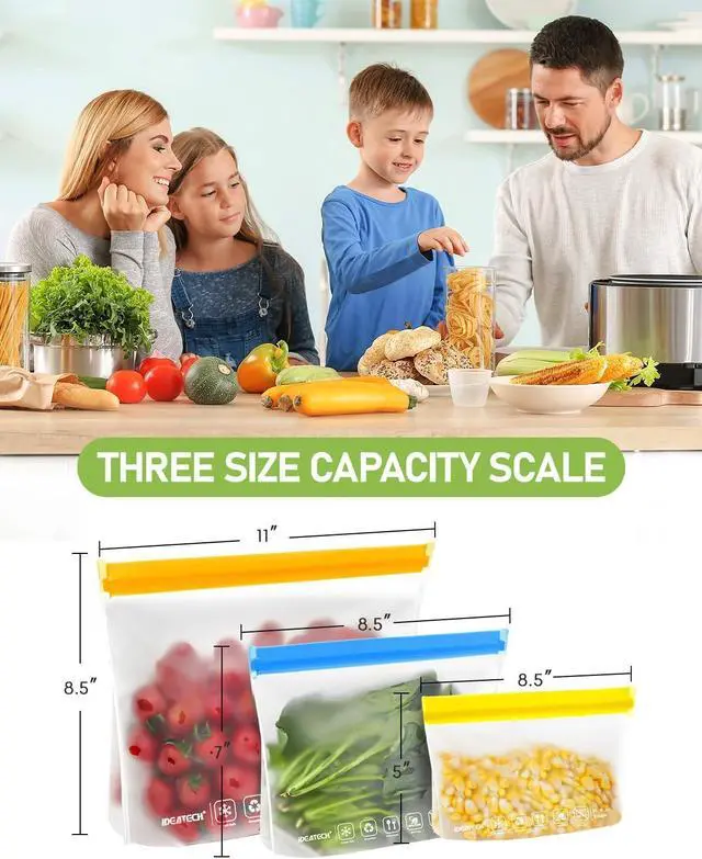 Alt view image 7 of 7 - IDEATECH Food Storage Containers, BPA Free PEVA Reusable Gallon Freeezer Bags, Reusable Quart Size Sandwich Bag, Leakproof Baggies for Travel, Lunch, Healthy Food (8Gallon 6Quart 6Snack, Grey)
