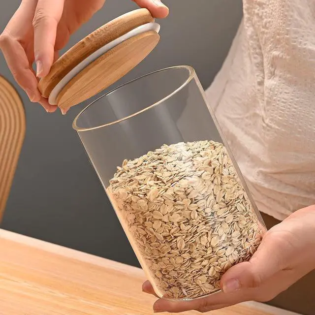 Alt view image 5 of 6 - umieo Glass Food Storage Containers with Lids, Small Storage Containers 27oz Set of 2, Glass Storage Jars with Airtight Lids for, Flour, Rice, Nuts, Candy, Coffee, Beans