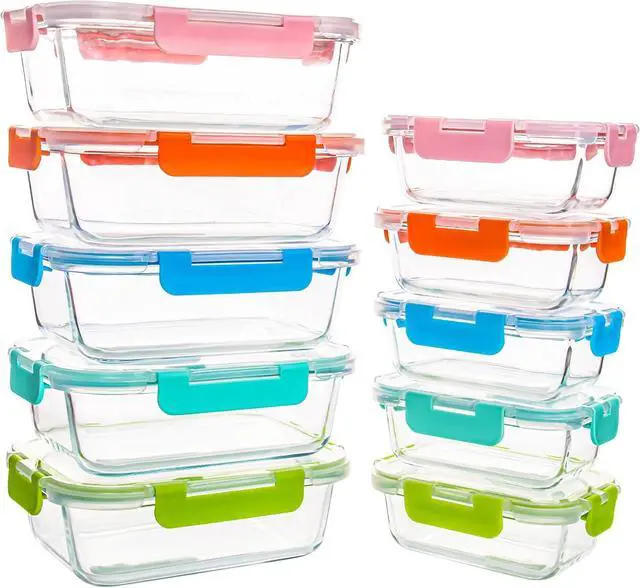 Main image of 10 Pack Glass Food Storage Containers, Glass Meal Prep Containers with Lids Leak Proof, Clear Glass Bento Boxes for Adults, Microwave & Freezer Safe (34oz & 12oz)