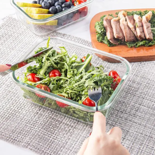 Alt view image 7 of 7 - 10 Pack Glass Food Storage Containers, Glass Meal Prep Containers with Lids Leak Proof, Clear Glass Bento Boxes for Adults, Microwave & Freezer Safe (34oz & 12oz)