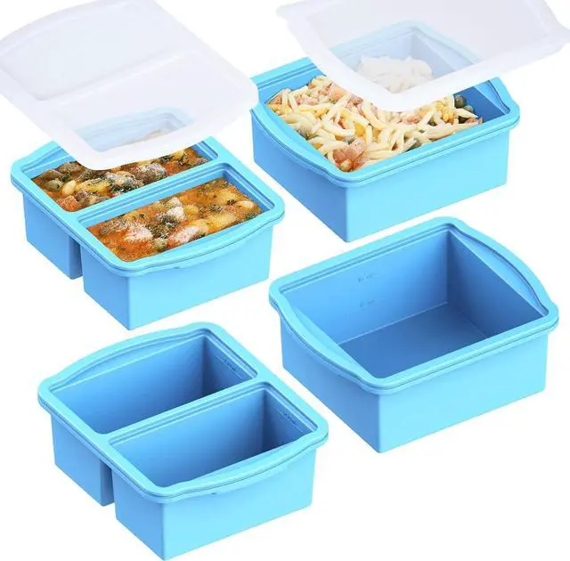 Main image of Silicone Freezer Trays with Lids, Set of 4 - with 1cup and 2 cup Silicone Freezer Molds for freezing soups, sauces and individual microwave safe