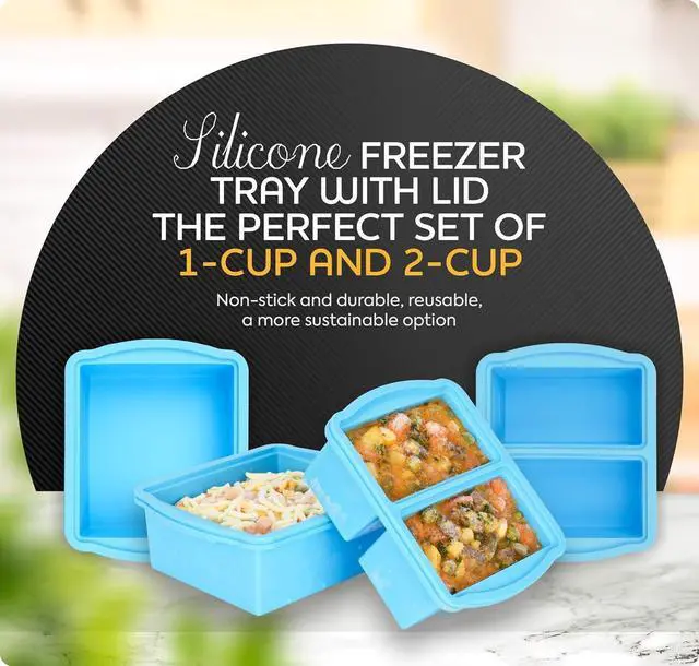 Alt view image 3 of 7 - Silicone Freezer Trays with Lids, Set of 4 - with 1cup and 2 cup Silicone Freezer Molds for freezing soups, sauces and individual microwave safe