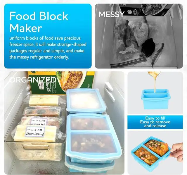 Alt view image 5 of 7 - Silicone Freezer Trays with Lids, Set of 4 - with 1cup and 2 cup Silicone Freezer Molds for freezing soups, sauces and individual microwave safe