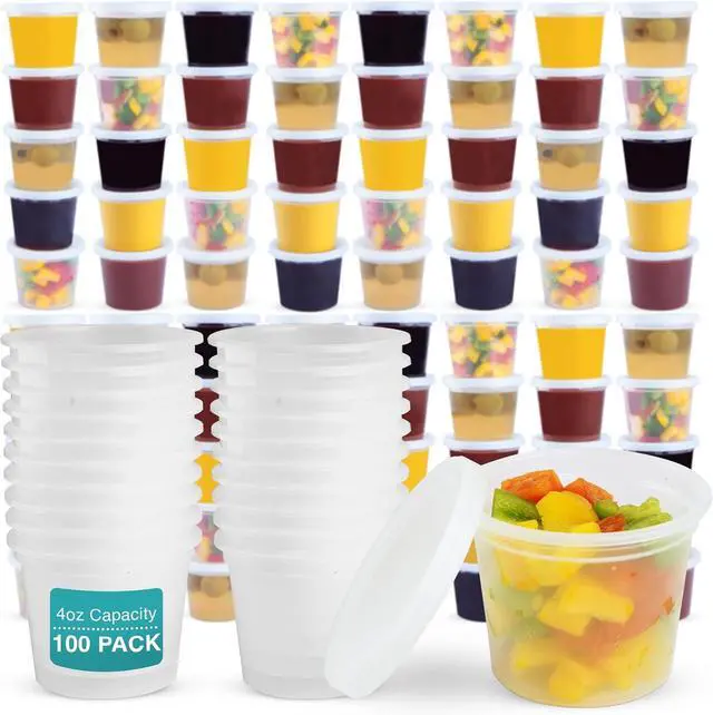 Main image of OAKRIDGE PRODUCTS Deluxe 4oz Deli Food Storage Containers Designed for Fridge and Freezer (100 Pack)