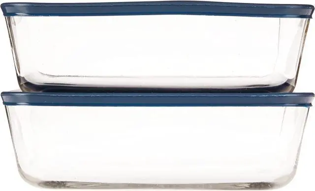 Alt view image 2 of 5 - Anchor Hocking 11 Cup Glass Storage Containers with Lids, Set of 2 Glass Food Storage Containers with Navy Blue SnugFit Lids