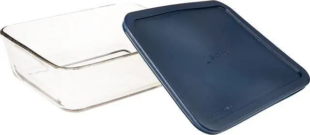 Alt view image 3 of 5 - Anchor Hocking 11 Cup Glass Storage Containers with Lids, Set of 2 Glass Food Storage Containers with Navy Blue SnugFit Lids