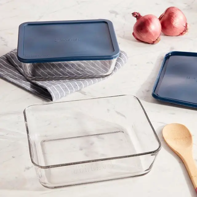 Alt view image 5 of 5 - Anchor Hocking 11 Cup Glass Storage Containers with Lids, Set of 2 Glass Food Storage Containers with Navy Blue SnugFit Lids