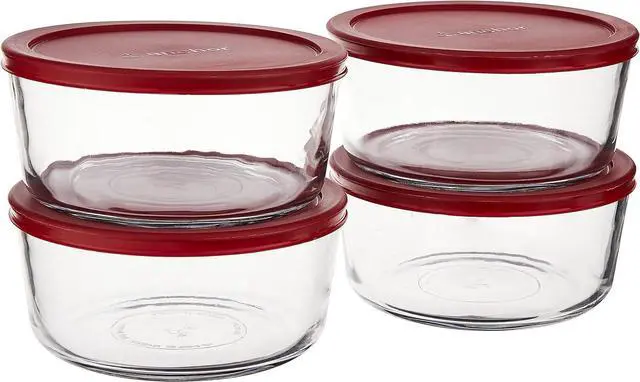 Main image of Anchor Hocking 7-Cup Round Food Storage Containers with Red Plastic Lids, Set of 4