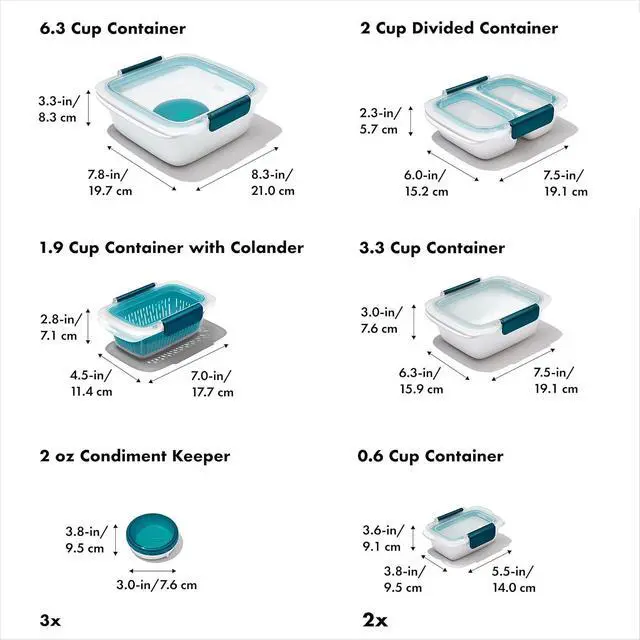 Alt view image 6 of 7 - OXO Good Grips Prep & Go 20 Piece Set | Leakproof Food Storage | Ideal for leftovers, meal prep and work lunches | BPA Free | Microwave Safe | Dishwasher Safe | Freezer Safe | Odor and Stain Resistant