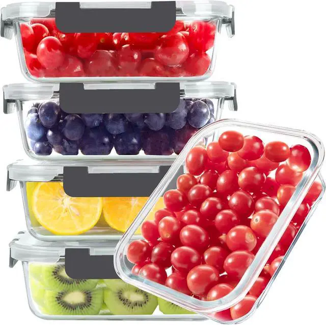 Main image of BAYZZ Glass Food Storage Containers, 5 Pack 35 Oz Glass Meal Prep Containers, Lunch Boxes with Airtight BPA-Free Lids, Microwave, Freezer and Dishwasher Safe