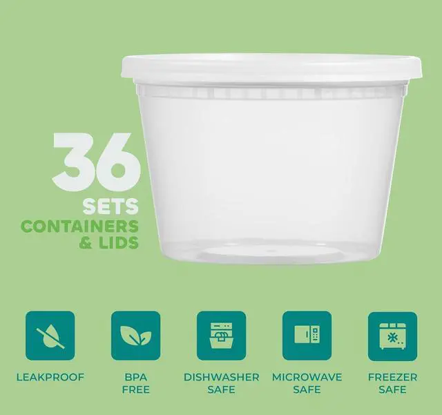 Alt view image 3 of 6 - JoyServe 16 Oz Deli Food Containers with Lids - (36 Sets) Airtight Plastic Food Storage for Takeout, Meal Prep, To-Go, and Soup Freezer Containers with 36 Lids, BPA-Free, Dishwasher, Microwave Safe