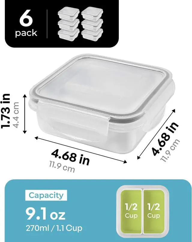 Alt view image 4 of 7 - carrotez 2 Compartment Snack Containers, Mini Snack Containers for Mini Fridge, Small Food Storage Containers, Airtight Lids, Reusable, 1.1 cup, 6 PACK