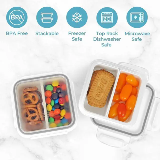 Alt view image 3 of 7 - carrotez 2 Compartment Snack Containers, Mini Snack Containers for Mini Fridge, Small Food Storage Containers, Airtight Lids, Reusable, 1.1 cup, 6 PACK