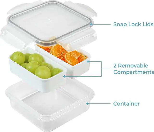 Alt view image 5 of 7 - carrotez 2 Compartment Snack Containers, Mini Snack Containers for Mini Fridge, Small Food Storage Containers, Airtight Lids, Reusable, 1.1 cup, 6 PACK