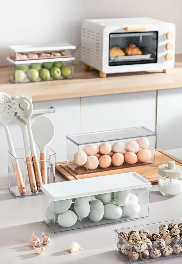 Alt view image 3 of 7 - Hanobe Pasta Containers for Pantry Large Spaghetti & Noodle & Lasagna Canister 2 Pcs Clear Grey Rectangular Canister with Lock Lids Durable Plastic Food Keeper for Fridge Kitchen Cabinet