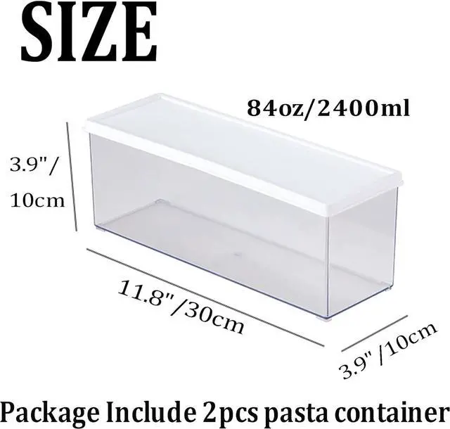 Alt view image 5 of 7 - Hanobe Pasta Containers for Pantry Large Spaghetti & Noodle & Lasagna Canister 2 Pcs Clear Grey Rectangular Canister with Lock Lids Durable Plastic Food Keeper for Fridge Kitchen Cabinet