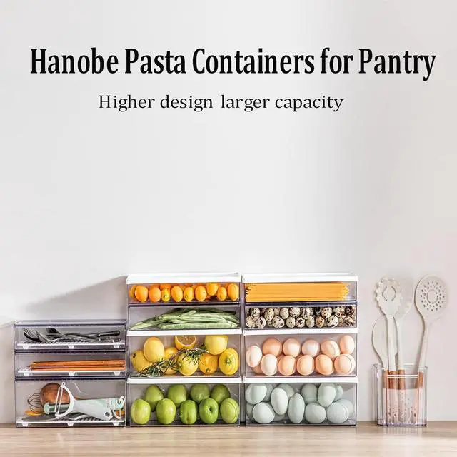Alt view image 7 of 7 - Hanobe Pasta Containers for Pantry Large Spaghetti & Noodle & Lasagna Canister 2 Pcs Clear Grey Rectangular Canister with Lock Lids Durable Plastic Food Keeper for Fridge Kitchen Cabinet
