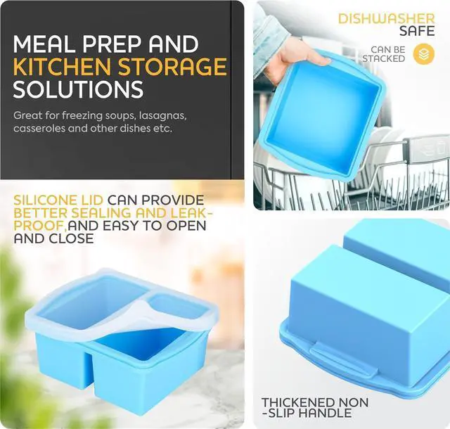 Alt view image 6 of 7 - Silicone Freezer Trays with Lids, Set of 4 - with 1cup and 2 cup Silicone Freezer Molds for freezing soups, sauces and individual microwave safe