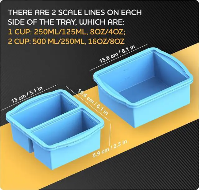 Alt view image 7 of 7 - Silicone Freezer Trays with Lids, Set of 4 - with 1cup and 2 cup Silicone Freezer Molds for freezing soups, sauces and individual microwave safe